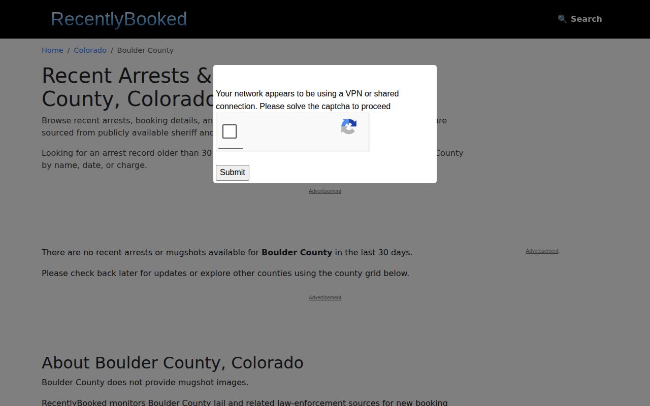 Unofficial Recently Booked Boulder County arrest page