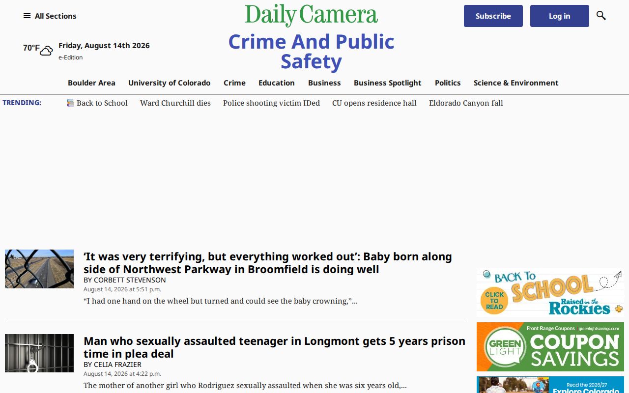 Boulder County arrest news page from the Daily Camera