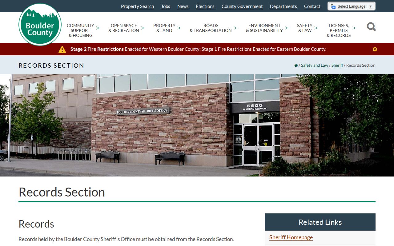 Boulder County booking photo and jail record request policy