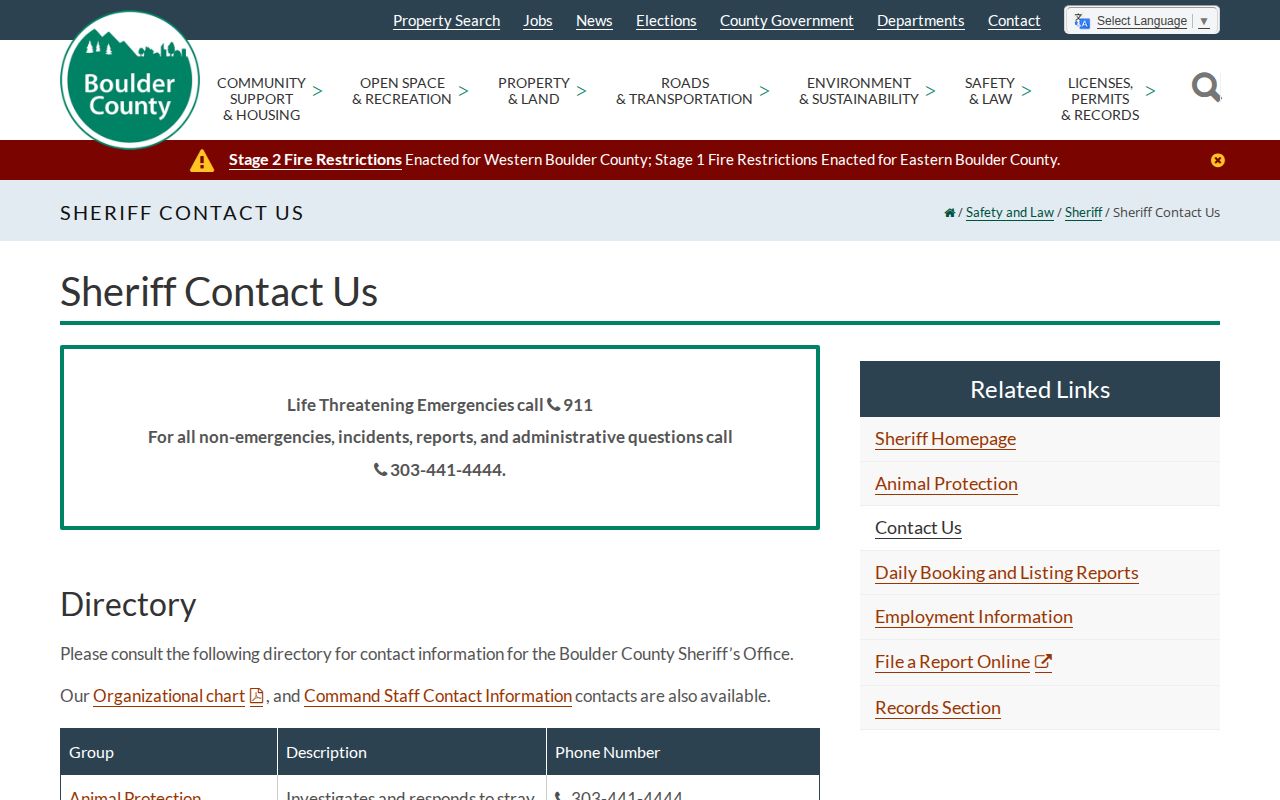 Boulder County Sheriff official warrant check and contact instructions
