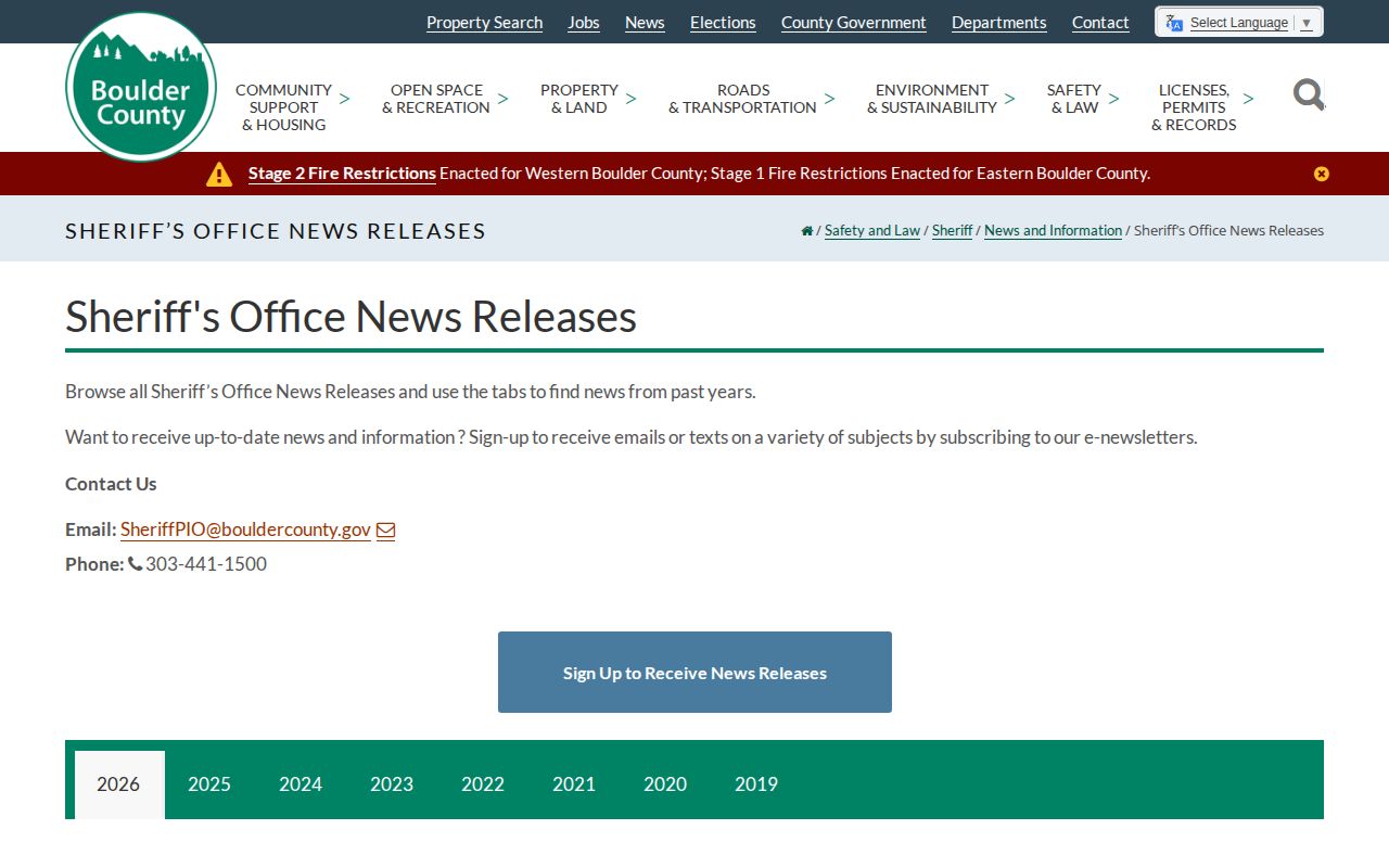 Boulder County Sheriff news archive for wanted-person case appeals