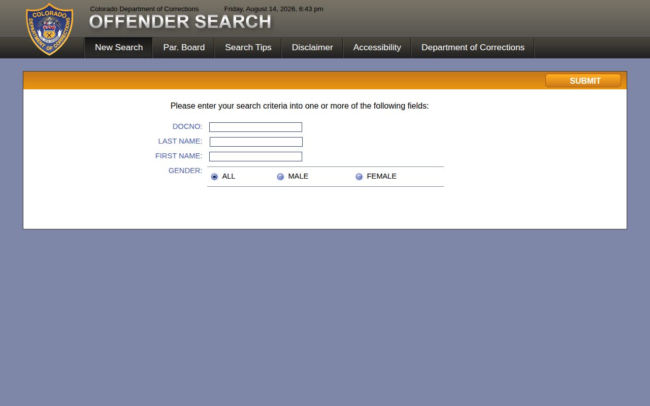 Colorado Department of Corrections offender photo and record search